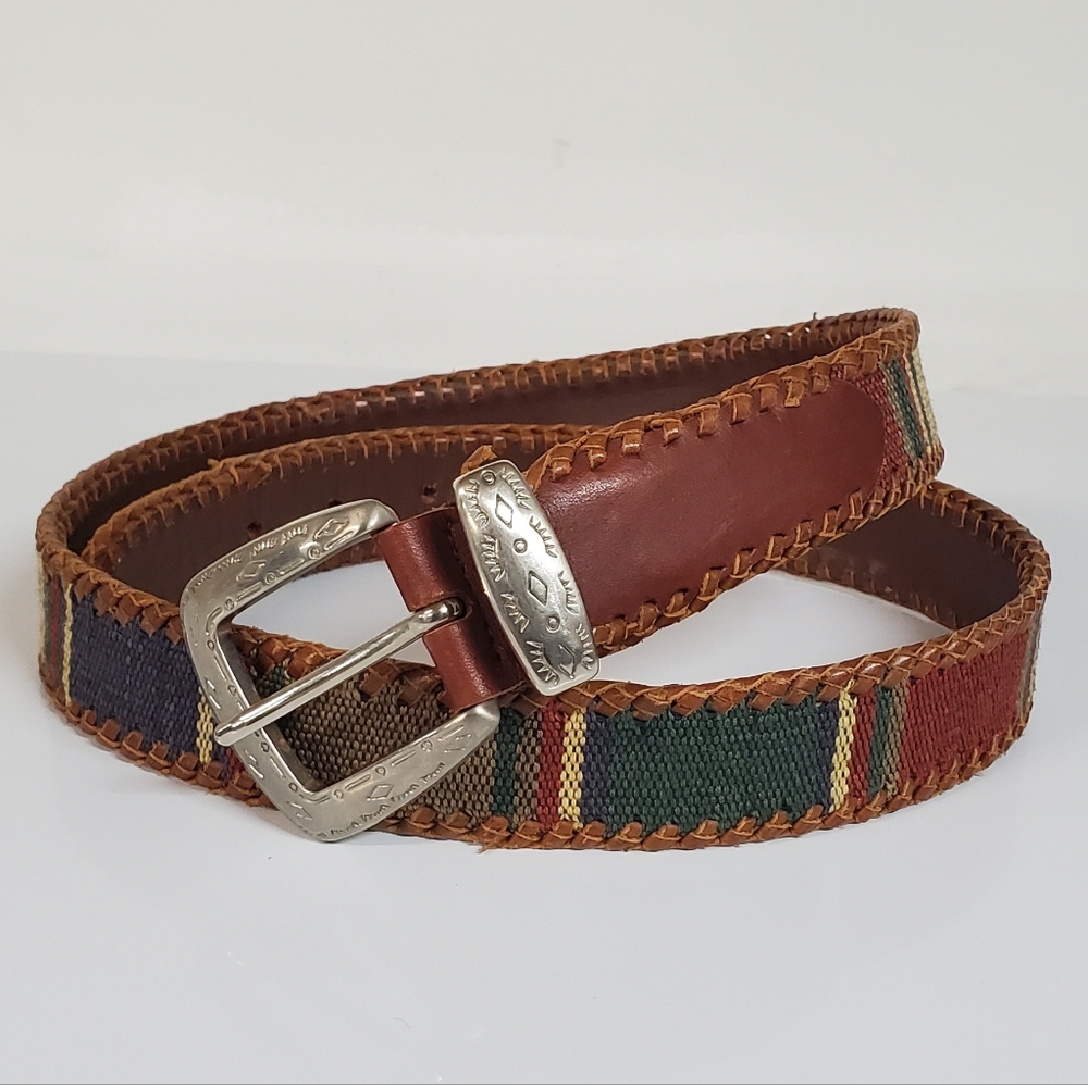 Vintage Southwestern Leather Woven Belt Womens Large